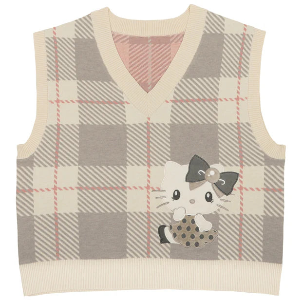 【Order】USJ Hello Kitty Tartan Check Knitted Vest