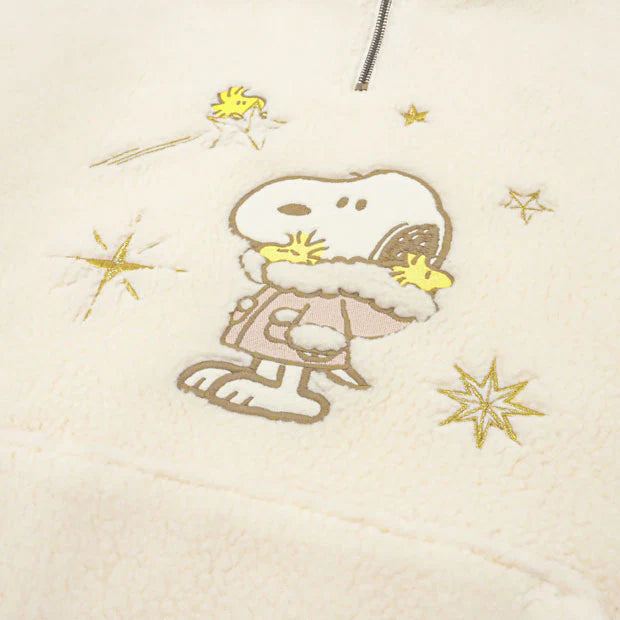 USJ PEANUTS 聖誕系列 - Snoopy & Woodstock 米白色毛絨衛衣