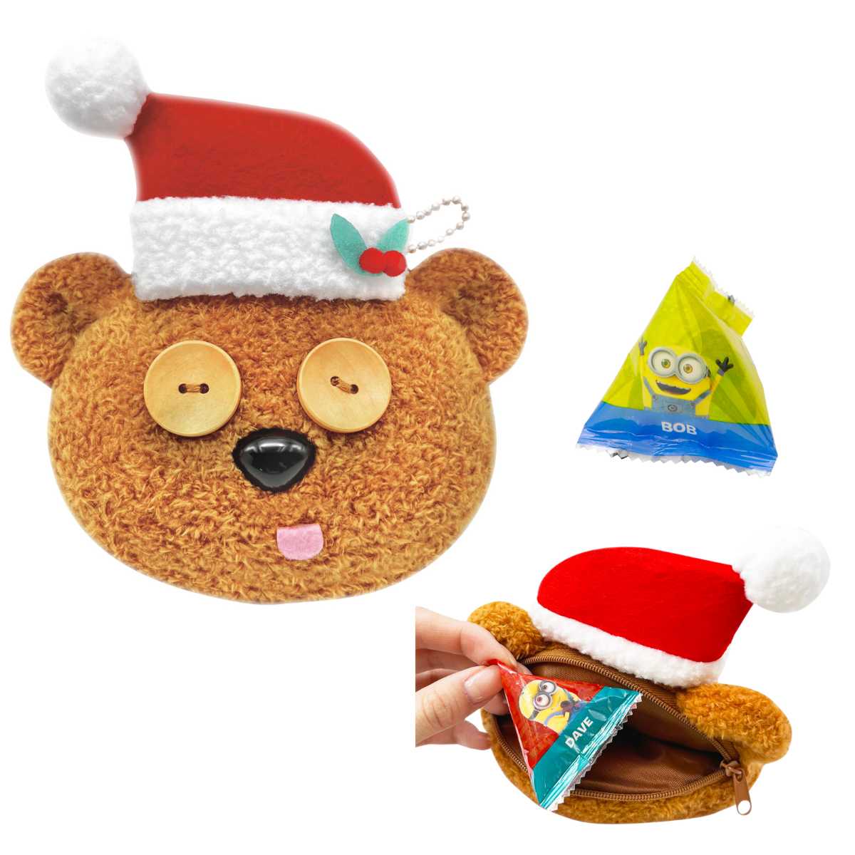 【訂貨】Santa Tim Bear Face Pouch 熊仔頭掛飾 （連零食）