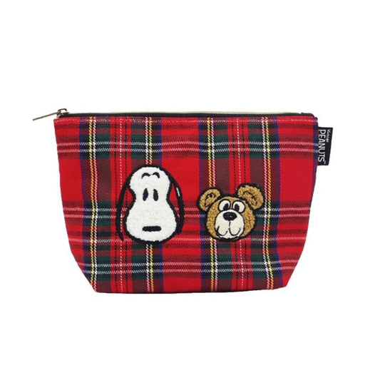 【Pre-Order | August】Peanuts Snoopy & Teddy Bear Checkered Cosmetic Pouch Tote Bag Water Bottle Holder