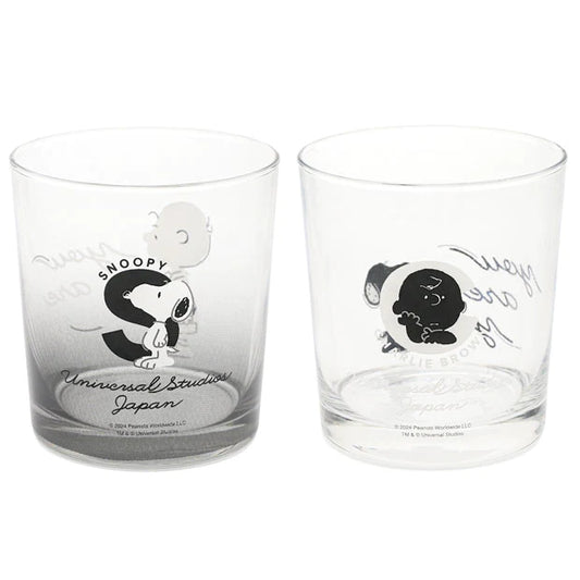 【Order】USJ Peanuts Snoopy & Charlie Monotone Series - Pair Glass