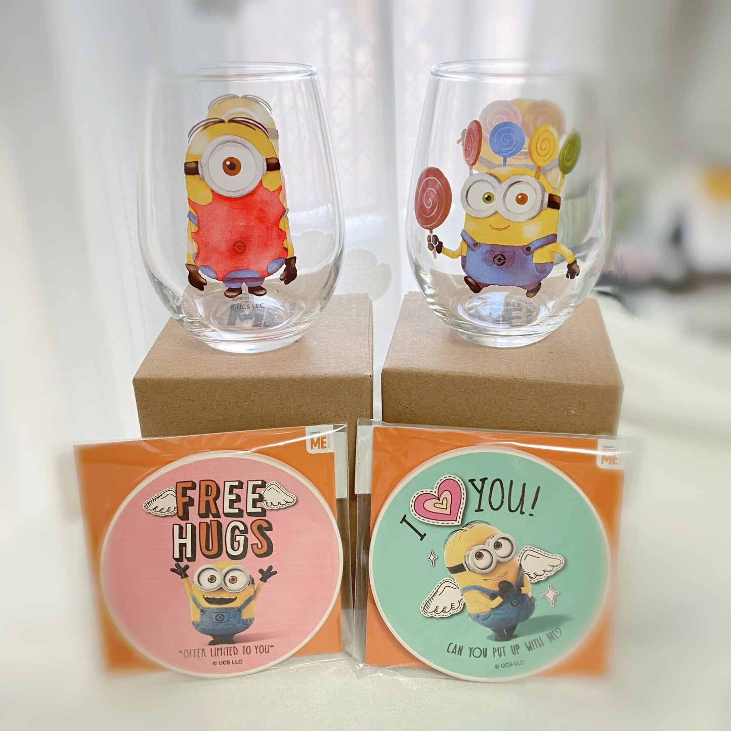 [In Stock] Minions Glass Cup with Coaster Set