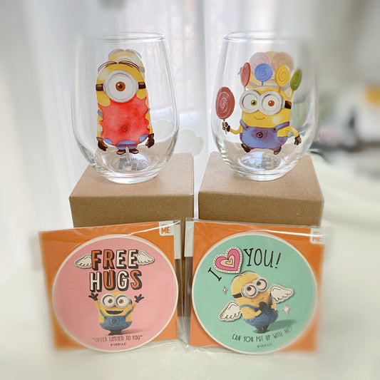 [In Stock] Minions Glass Cup with Coaster Set