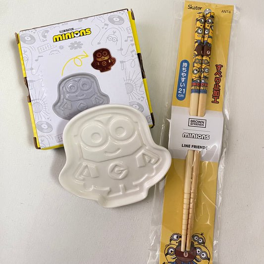 [In Stock] Minions Soy Sauce Plate and Chopsticks Set